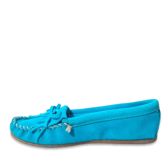 *SOLD* Minnetonka Women's Kilty Hardsole Moccasins Turquoise Size 8 - Picture 6 of 10
